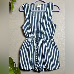 SOLD - Everly navy stripe romper Size Med